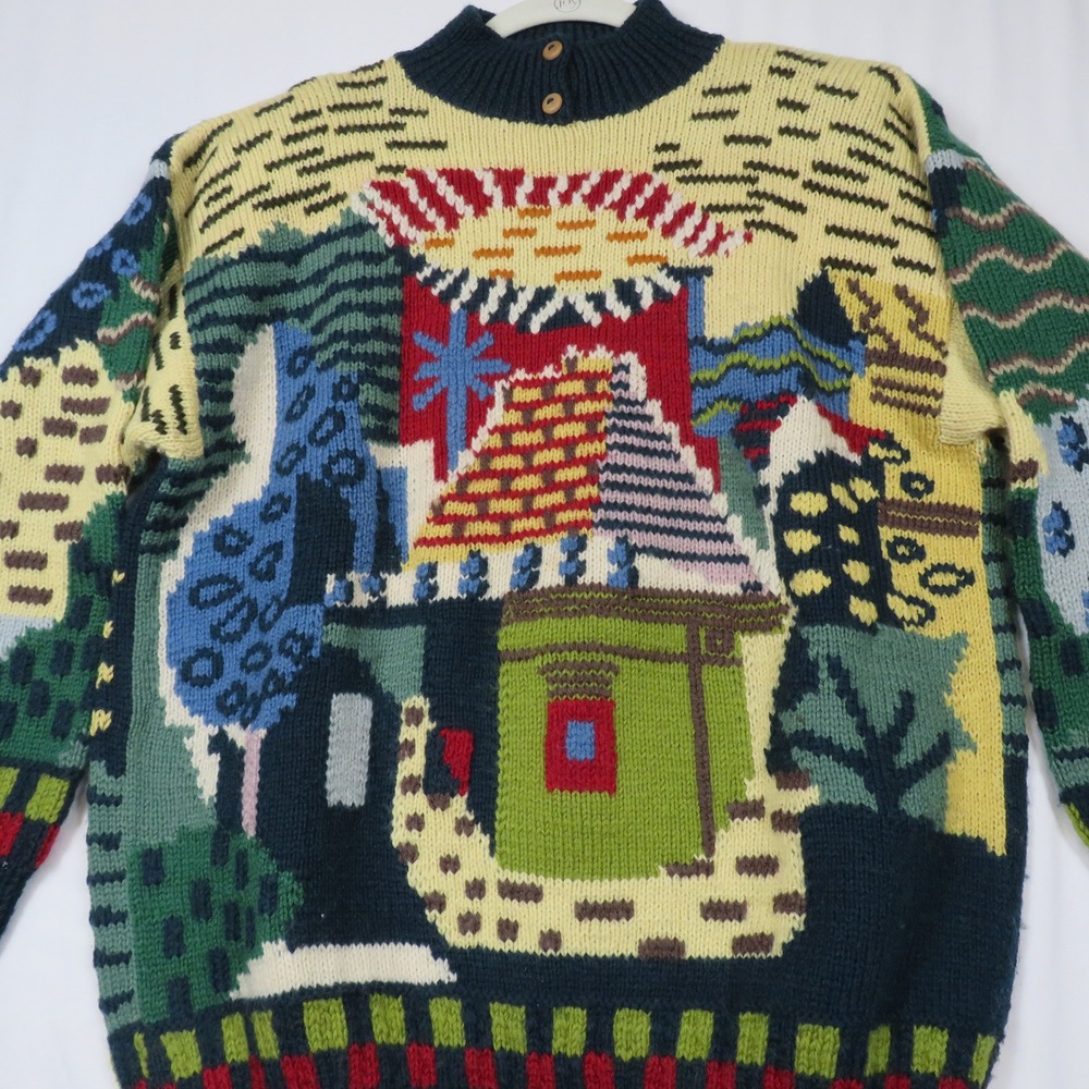 Roberta‎ Frost Hand Knitted 100% Wool Sweater Colorful Art to Wear Medium - Picture 6 of 13